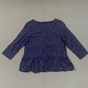 Talbots Petite Navy White Polka Dot Long Sleeve Peplum Top‎ Cotton LP